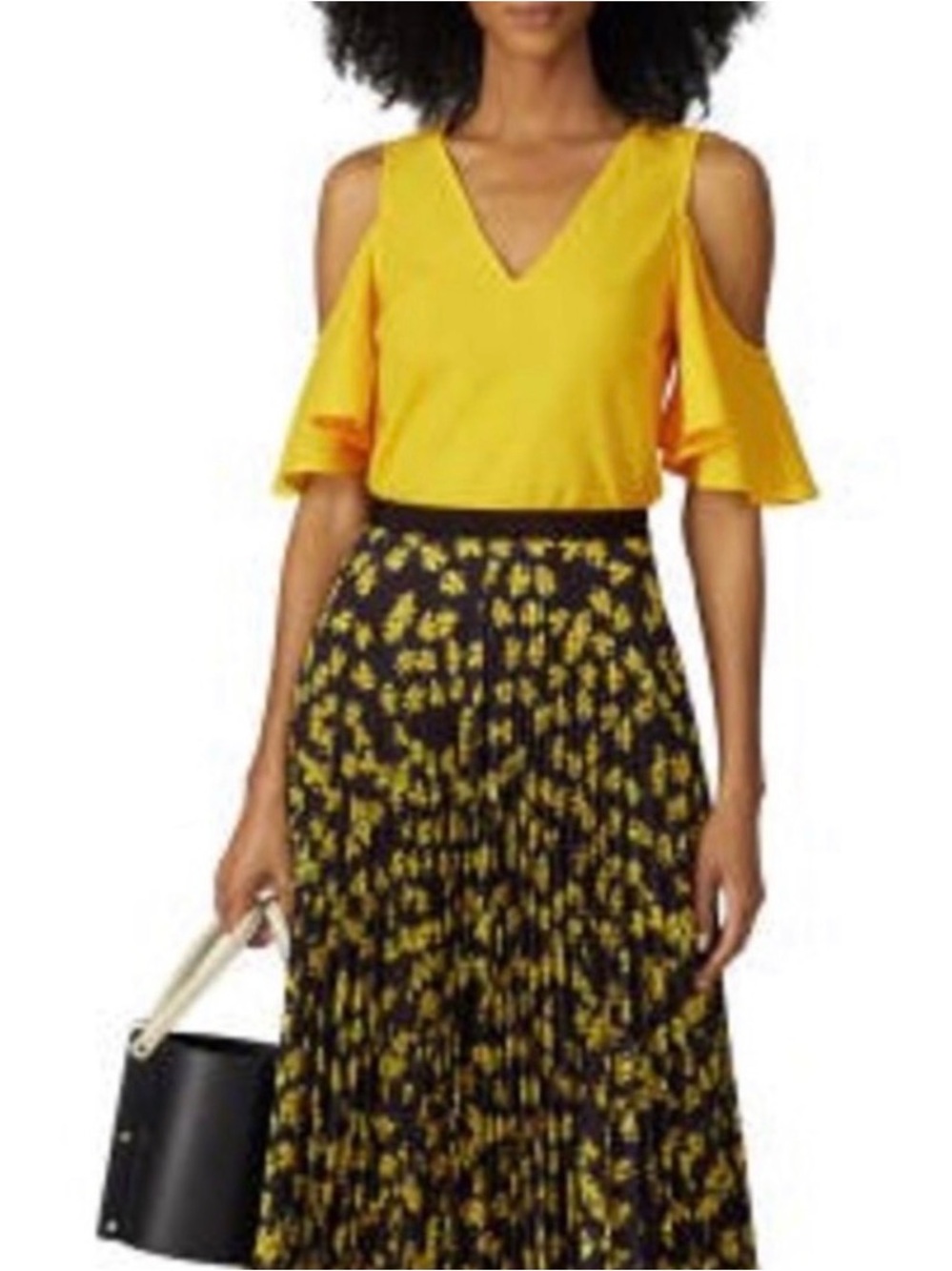 Derek Lam Cold-Shoulder Yellow V-Neck Top ruffle sleeve size S/M, 38